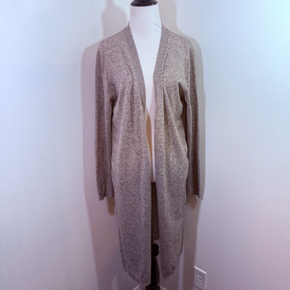 0° C Long Silk Cardigan Sweater Gray Open Front & Silk Back
